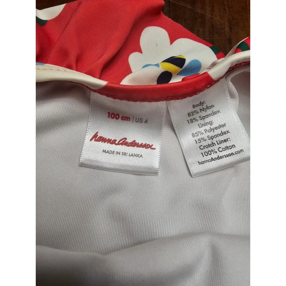 Hanna Andersson Kids Red Daisy Bumblebee Ruffle One Piece Swimsuit Size 100 US 4